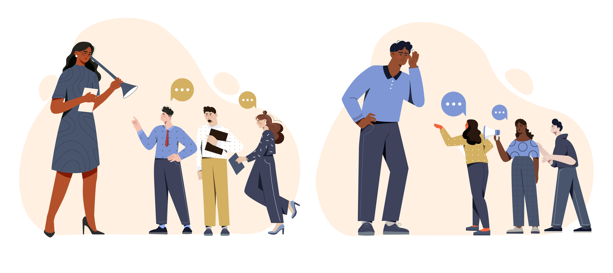Animation of managers talking to employees and listening to employee feedback