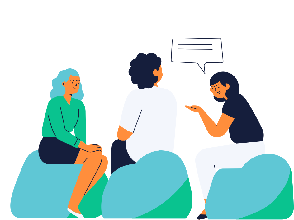 Three people in a focus group conversation